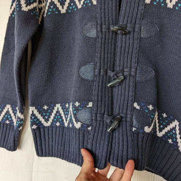 KITESTRINGS kids blue fair isle shawl collar cardigan sweater toggle button - Picture 3 of 11